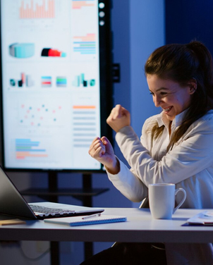 Happy employee with AI-driven success